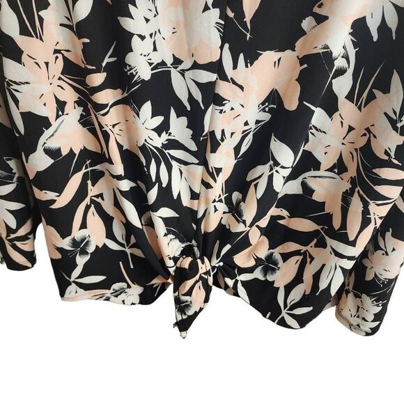 Roz & Ali NWOT Butterfly Floral Print Trumpet Sleeve Blouse Tie Front Size 1X - Picture 5 of 10